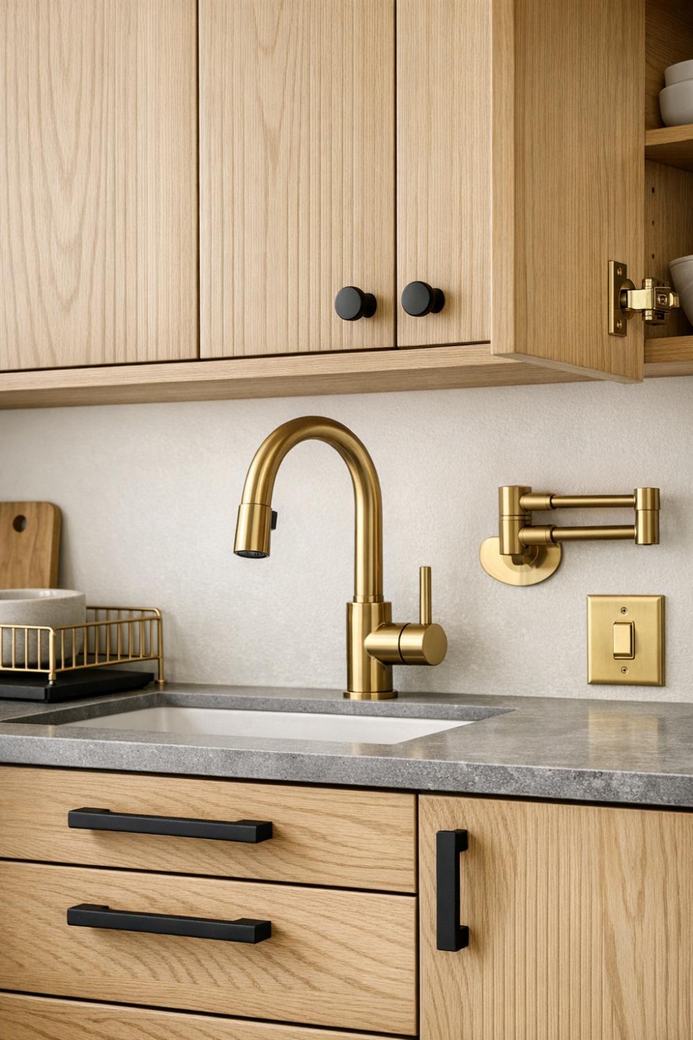 Matte Black And Brushed Brass Kitchen Hardware