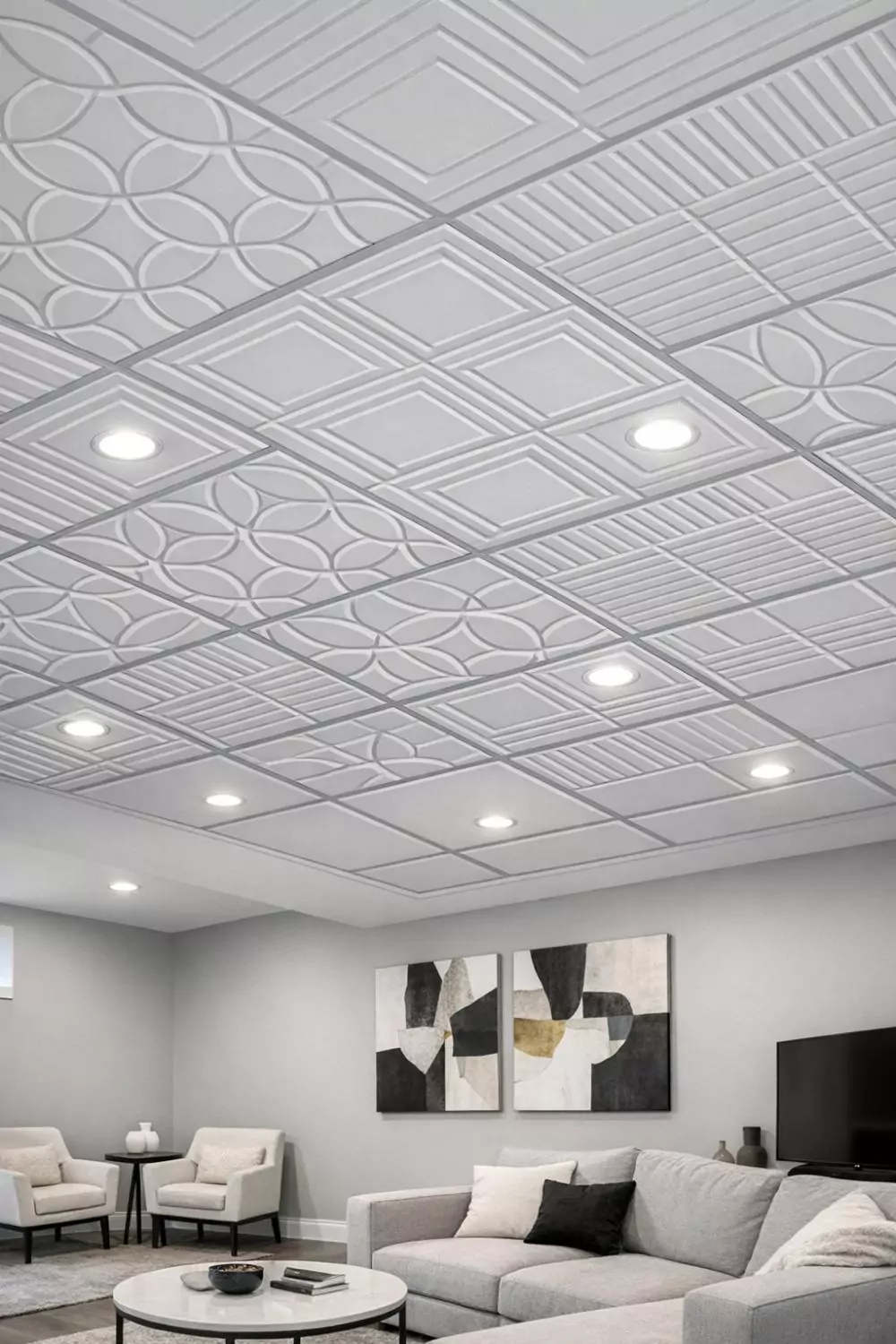 Modern Drop Ceiling Tiles Low Basement Geometric Pattern