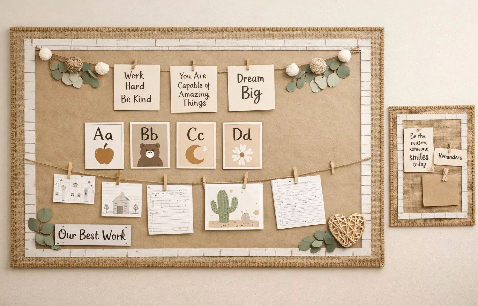 Neutral Boho Classroom Bulletin Board Burlap Shiplap Border