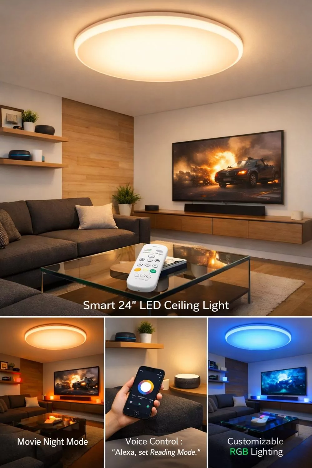 Smart LED Ceiling Light With Remote Control Living Room