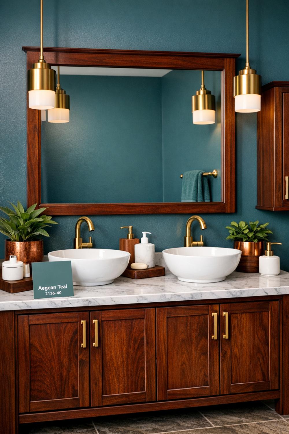 Teal Paint Colors For Dramatic Mahogany Cabinet Style