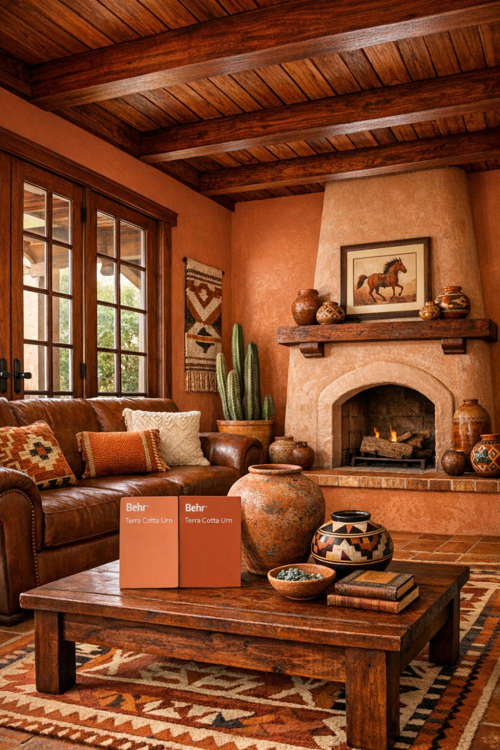 Terracotta Paint Colors With Mahogany Wood Coordination
