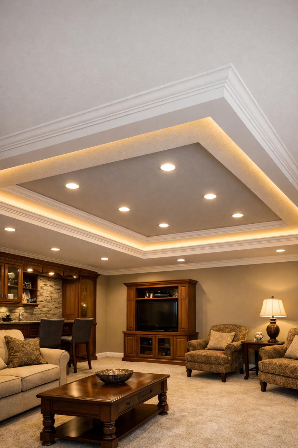 Tray Ceiling Design LED Strip Lighting Low Basement