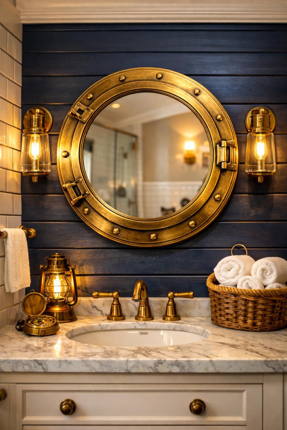 Authentic Brass Porthole Bathroom Mirror Inspired By Ship Windows
