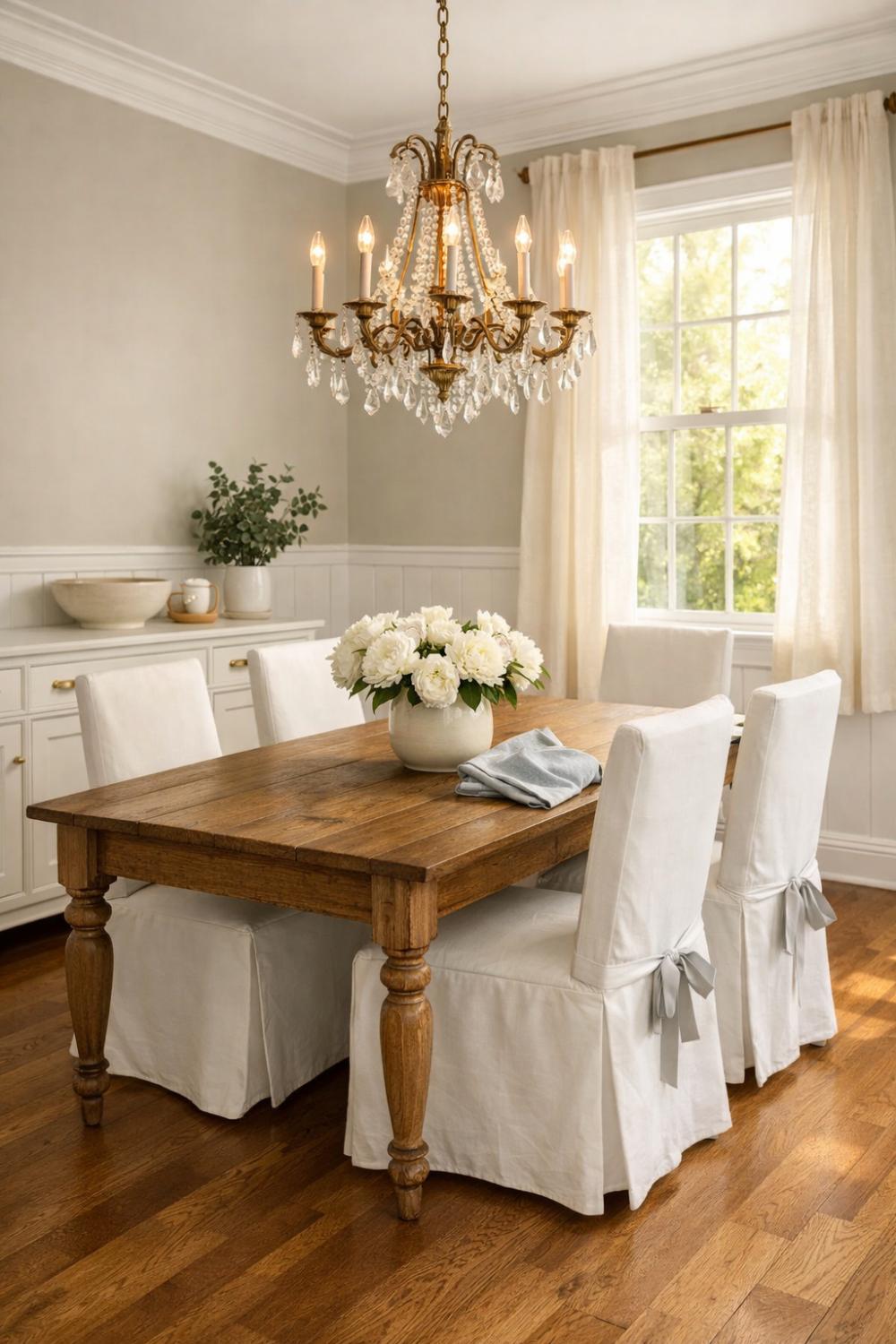 Classic White DIY Wainscoting In A Bright Dining Room