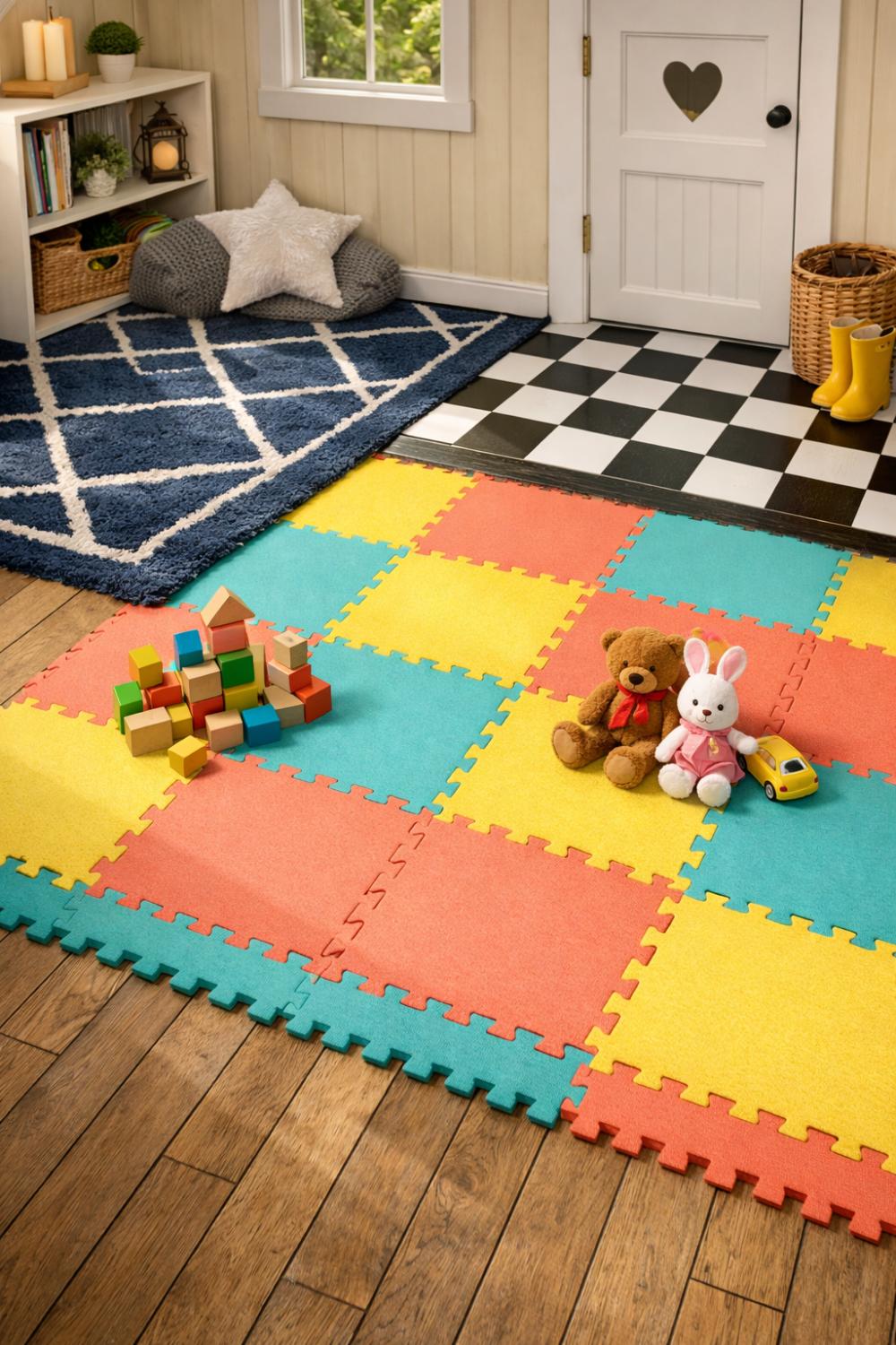 Foam Tiles Area Rug And Vinyl Flooring Options For Soft Cushioned Playhouse Floor
