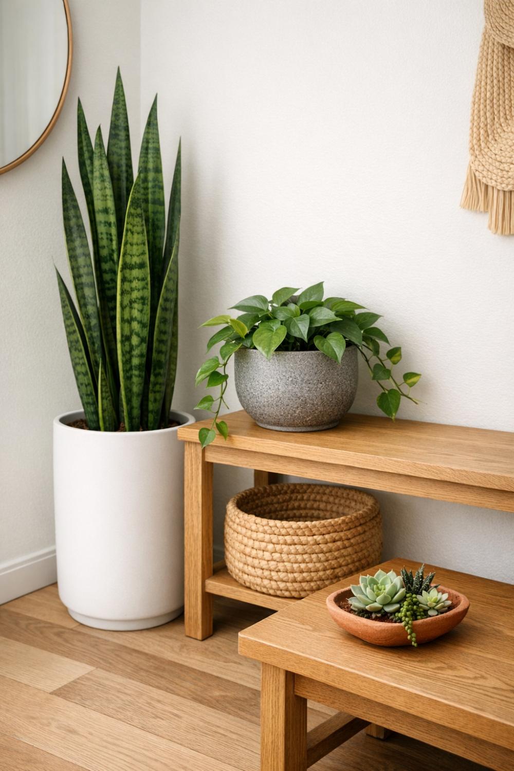 Indoor Plants In Ceramic Planters Bringing Life To Japandi Entryway