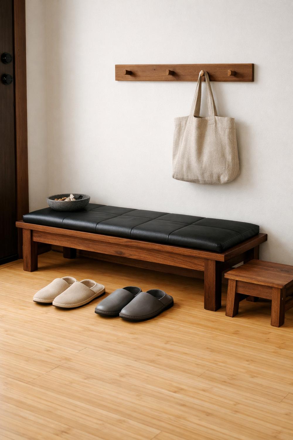 Low Japanese Seating Bench For Mindful Shoe Removal Ritual