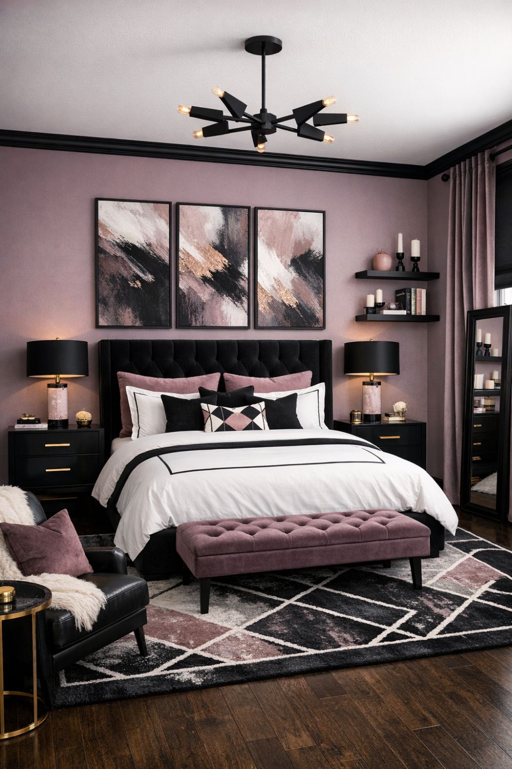 Mauve Pink And Black Modern Bedroom Design