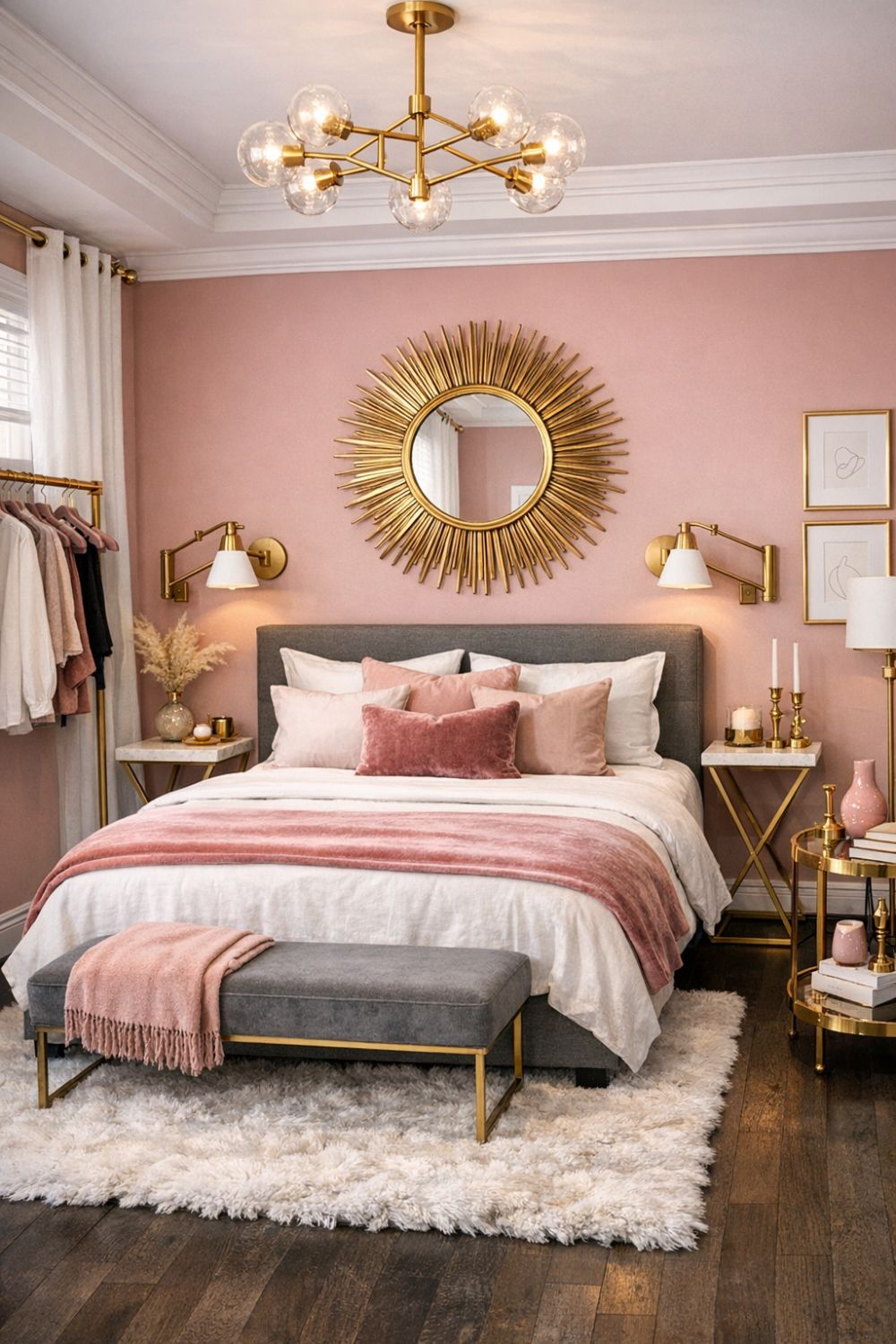 Millennial Pink Bedroom With Brass Hardware