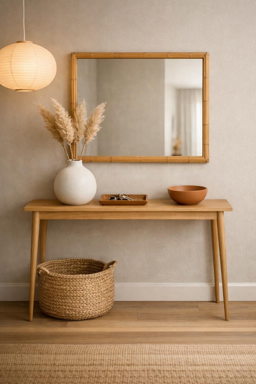 Minimalist Light Oak Console Table For Japandi Entrance Hall