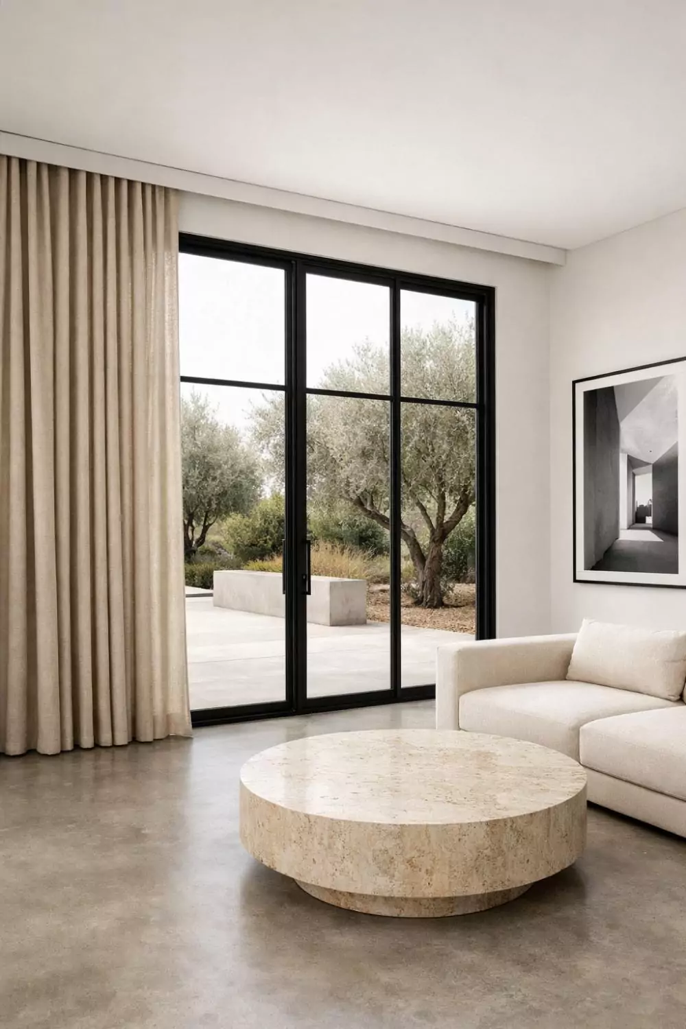 Modern Ripple Fold Drapes On Hidden Ceiling Track For French Doors