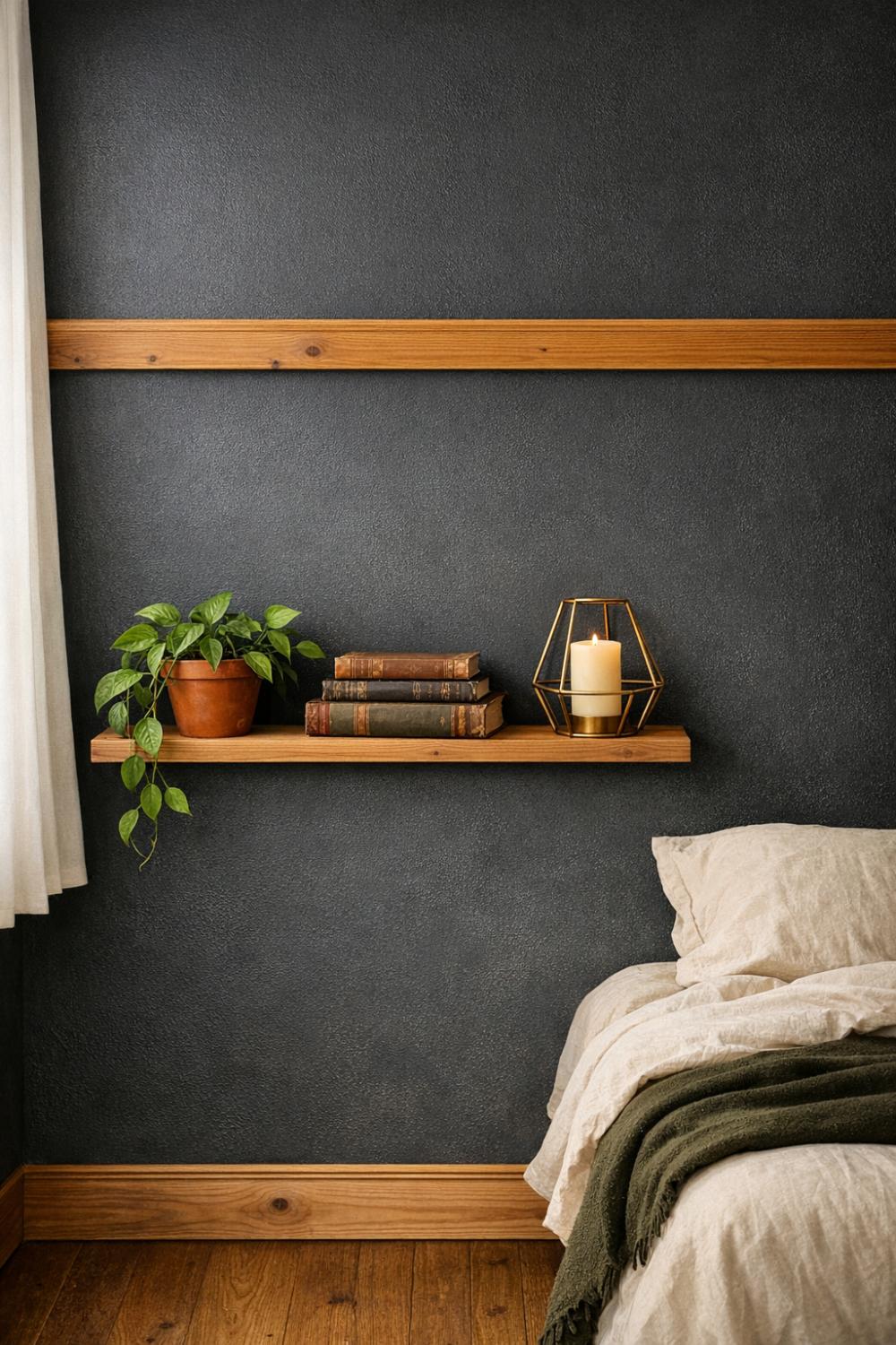 Moody Charcoal Accent Wall For A Dark Bohemian Bedroom