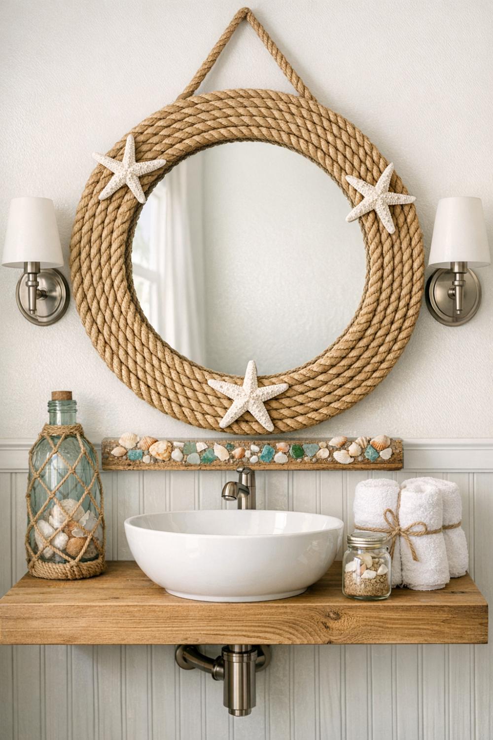 Nautical Rope Wrapped Mirrors With Jute Detailing