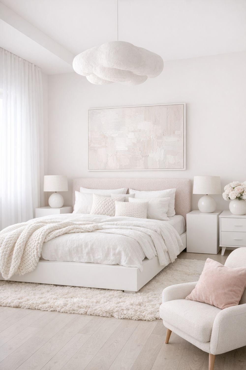 Pale Pink And White Minimalist Bedroom