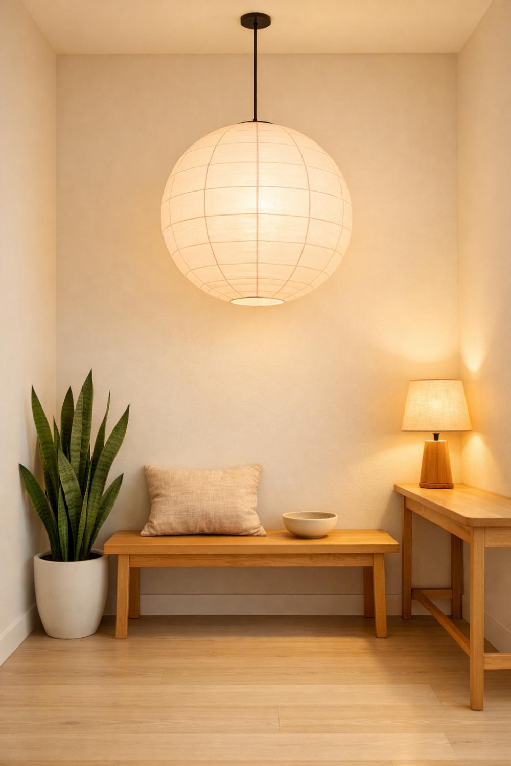 Paper Lantern Pendant Light For Soft Japandi Entryway Ambiance