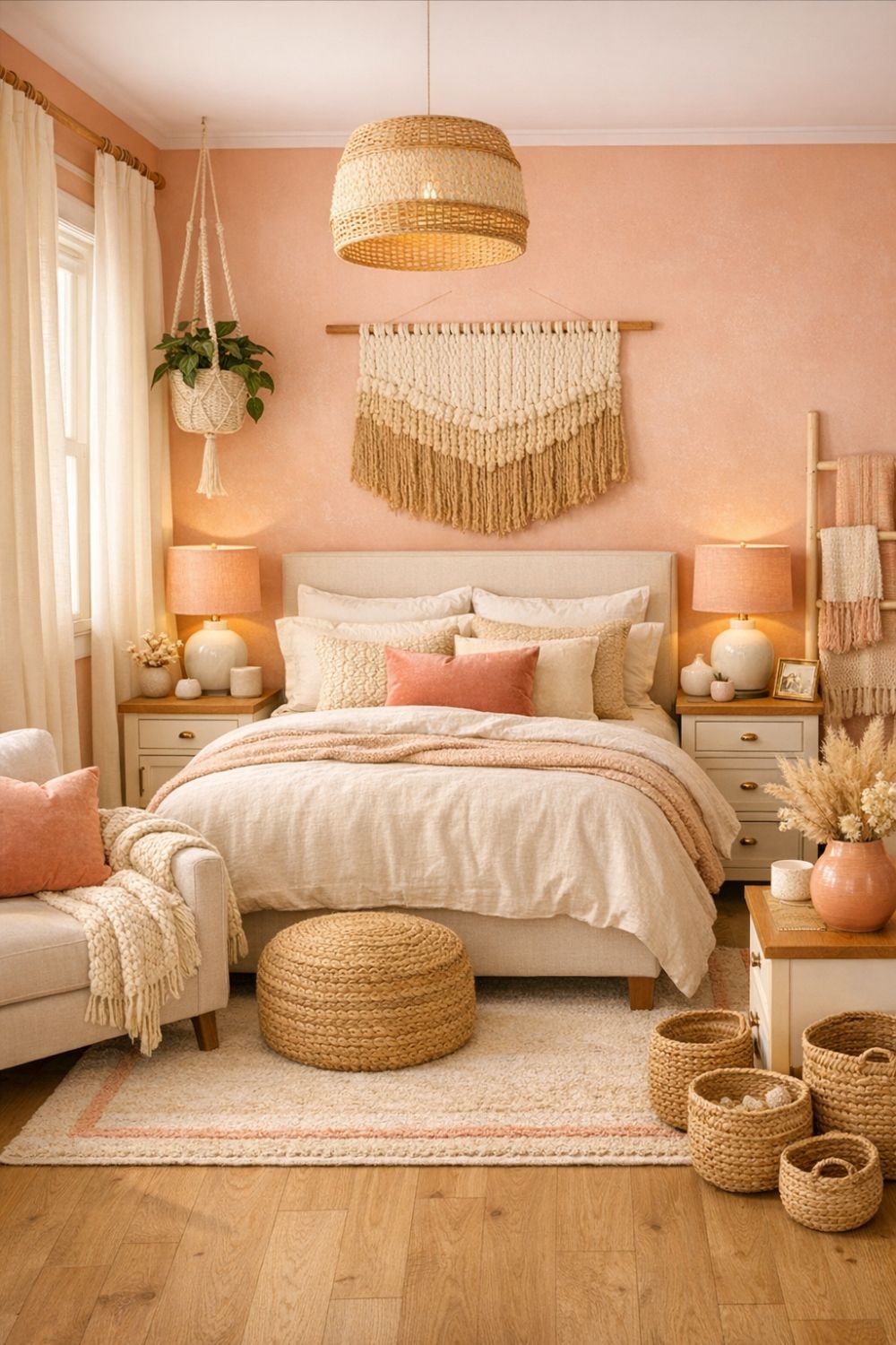 Peachy Pink Bedroom With Cream And Neutral Tones