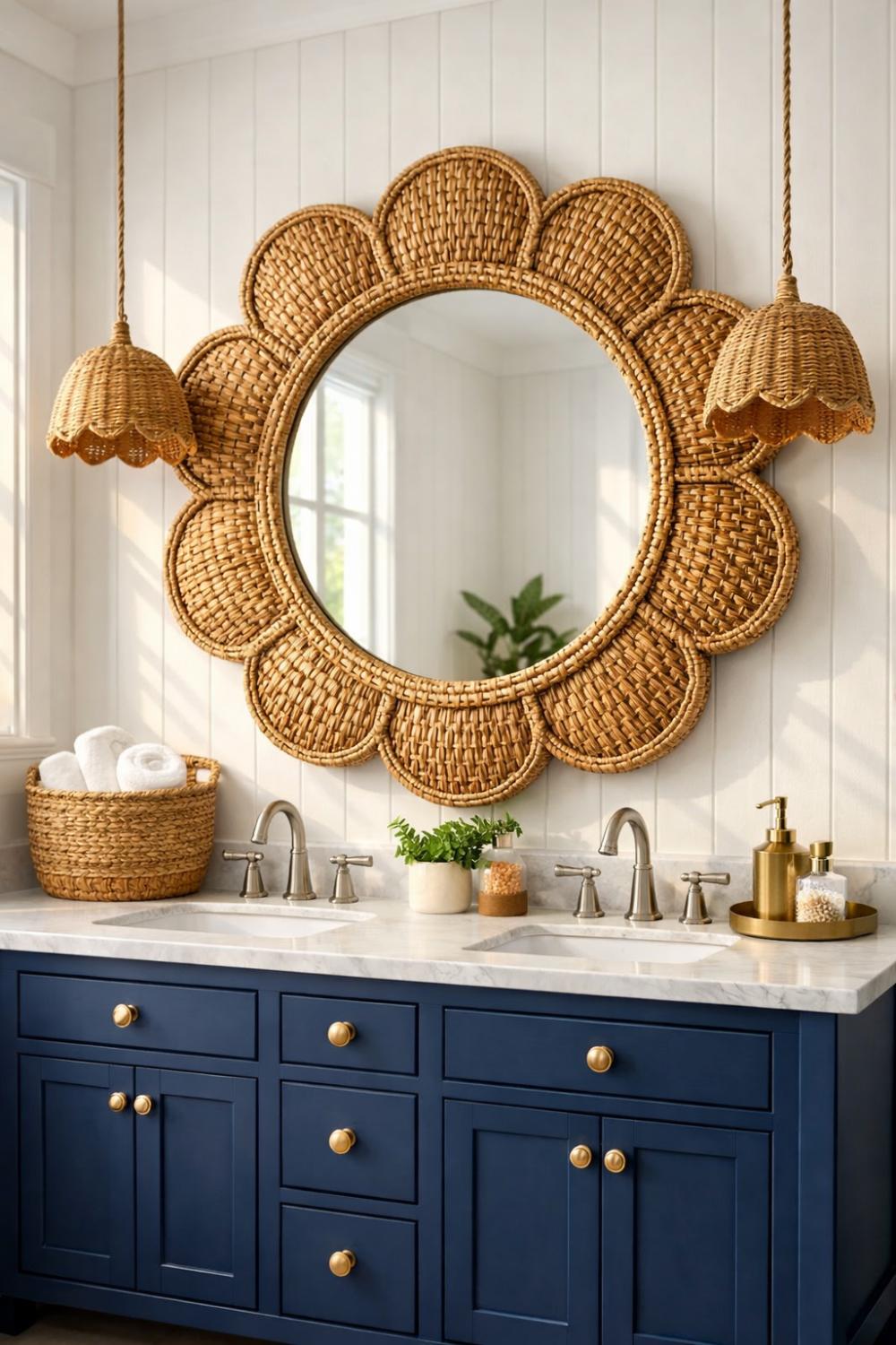 Rattan And Woven Banana Leaf Mirrors With Organic Texture
