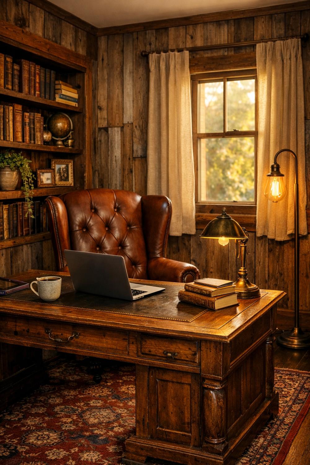 Rustic Reclaimed Wood DIY Wainscoting In A Cozy Home Study