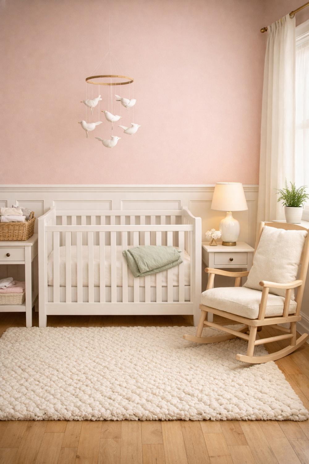 Soft Pink DIY Raised Panel Wainscoting In A Beautiful Nursery