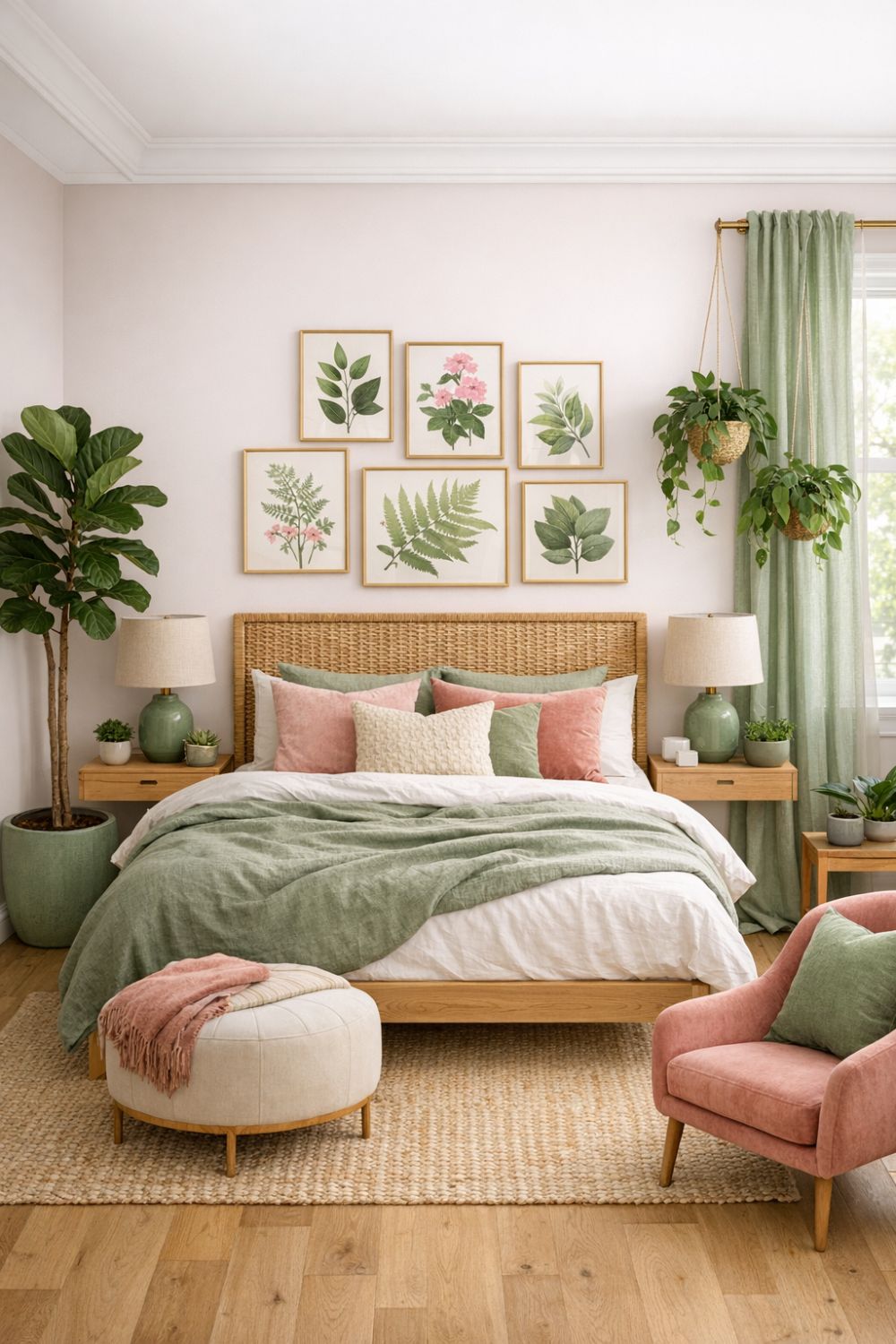 Soft Pink And Sage Green Nature Inspired Bedroom