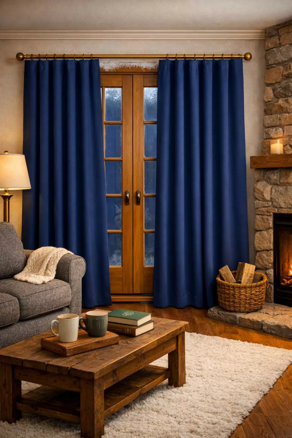 Thermal Insulated Curtains On French Doors For Winter Energy Savings
