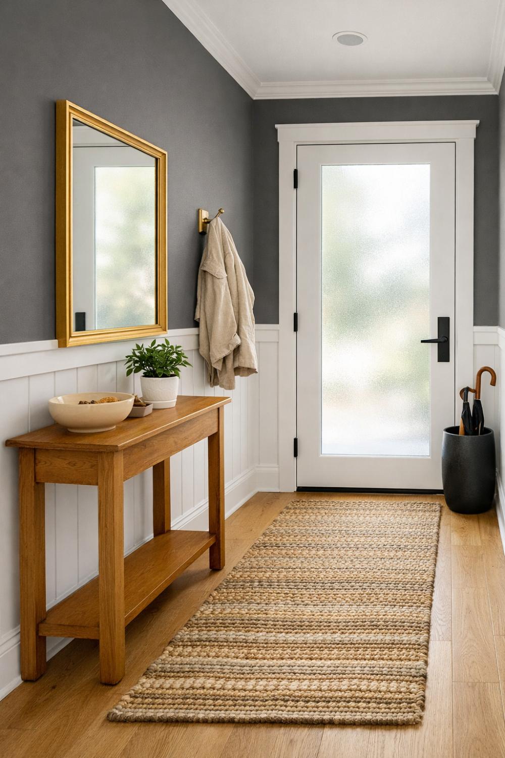 Two Tone DIY Board And Batten Wainscoting In A Welcoming Entryway
