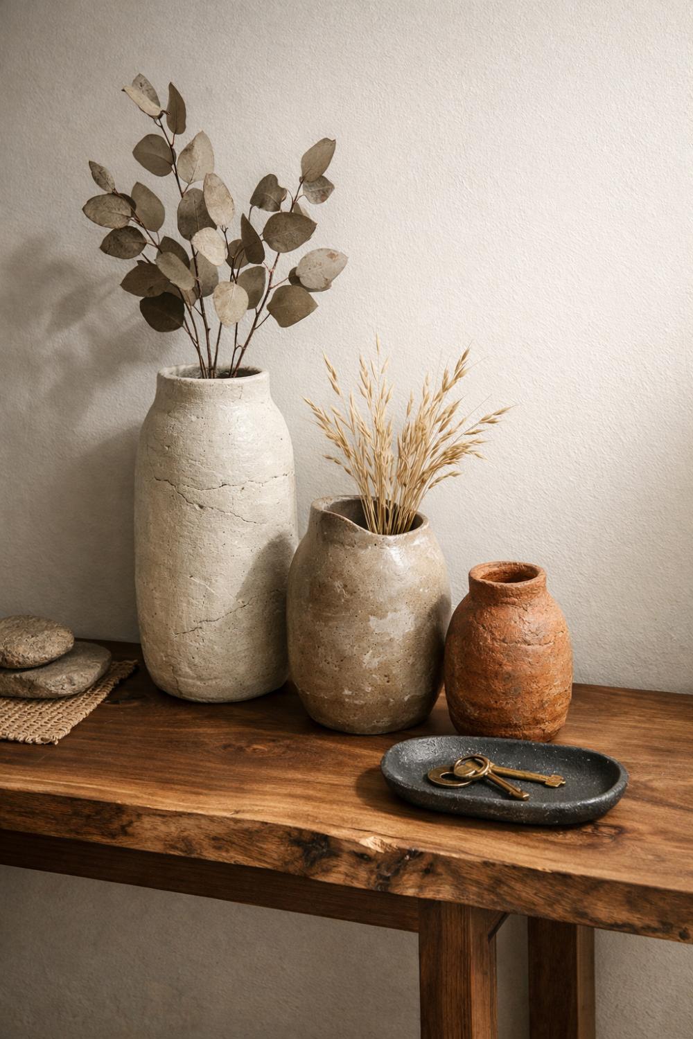 Wabi Sabi Ceramic Vases With Dried Branches For Japandi Decor