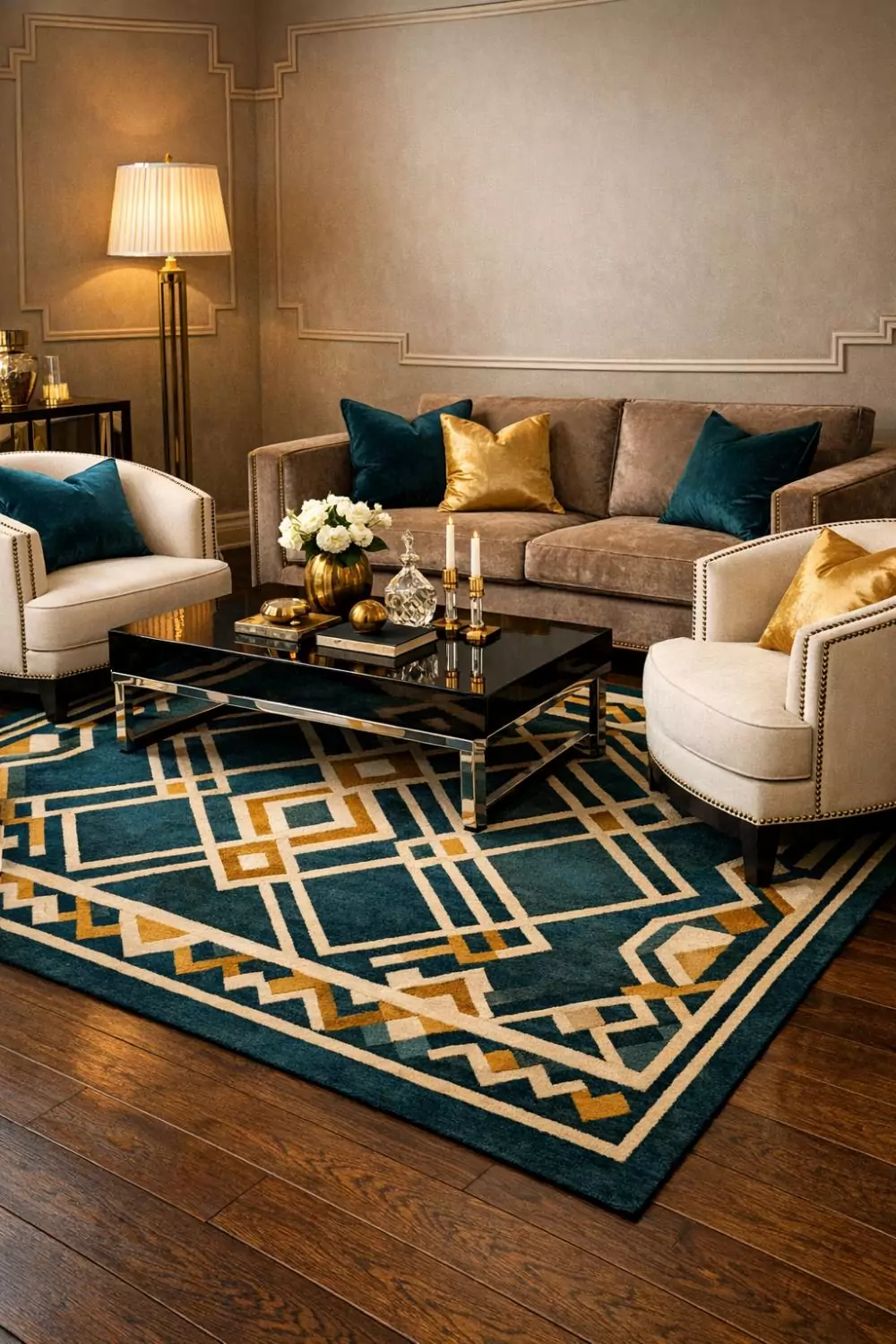 Art Deco Geometric Area Rug Living Room Ideas