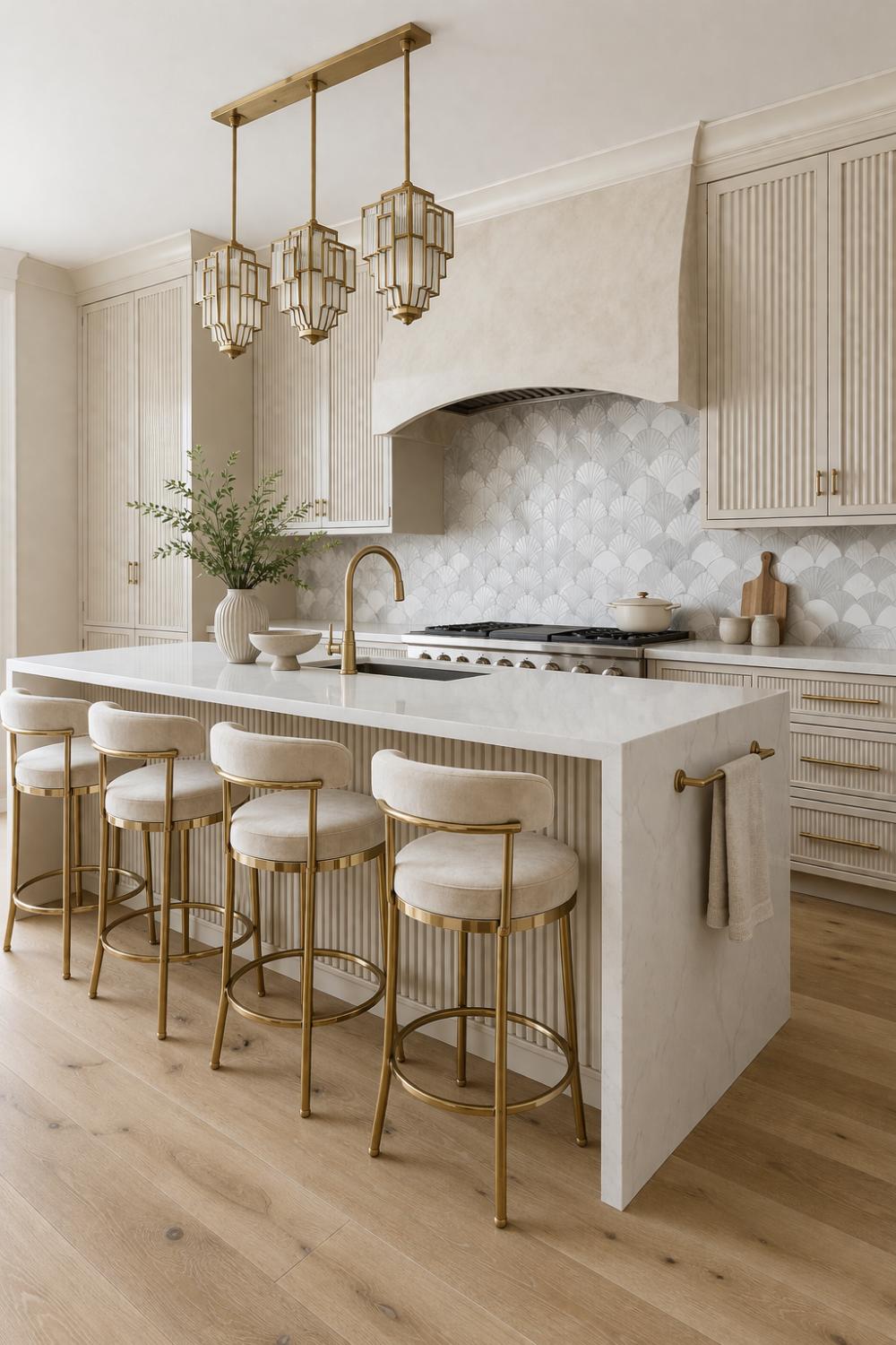 Art Deco Kitchen Island With Fluted Panel Details