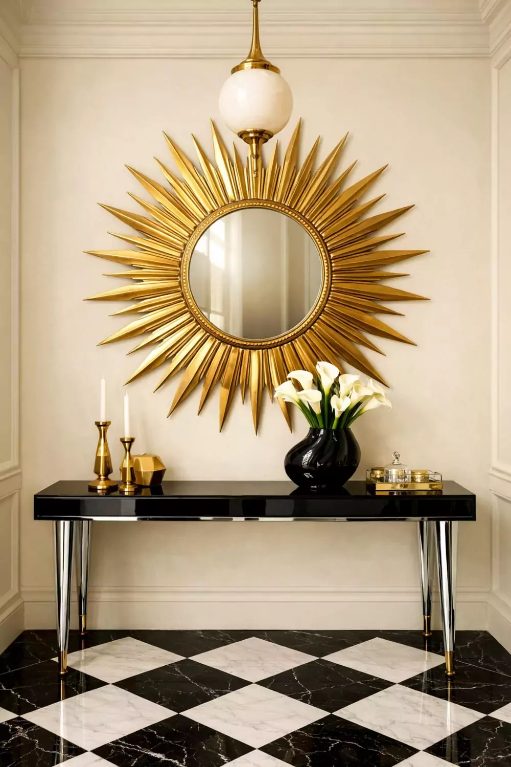 Art Deco Sunburst Mirror Entryway Console Table Ideas