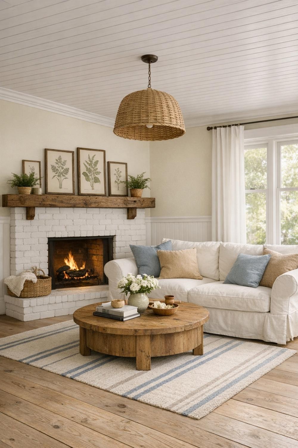 Beadboard Ceiling With Wainscoting In A Living Room