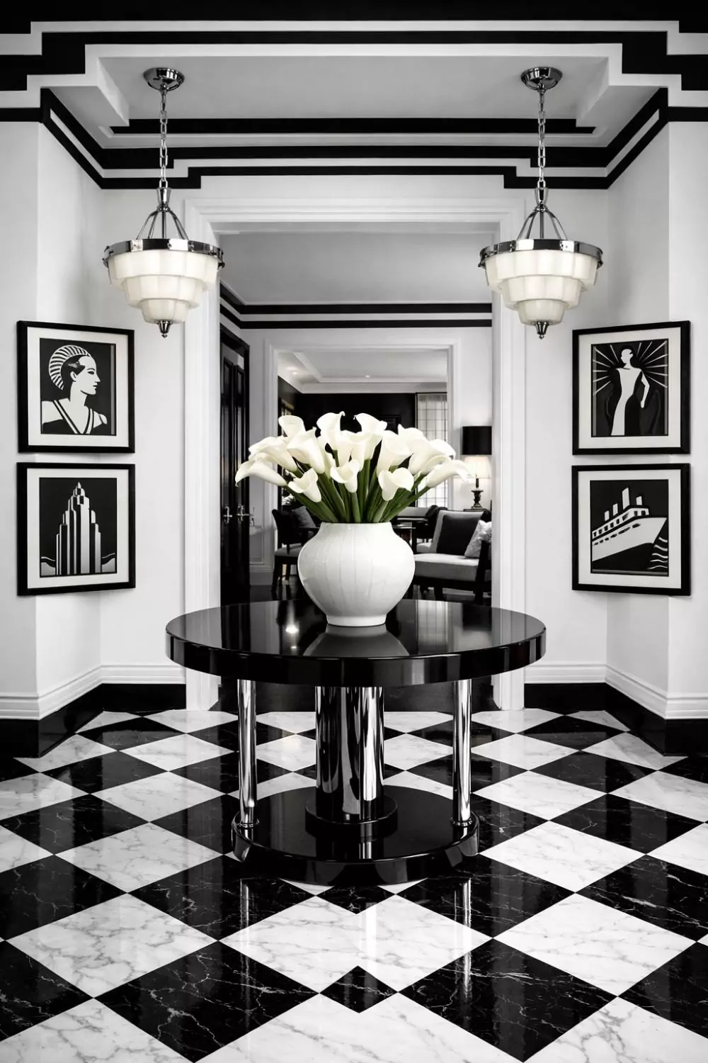Black And White Checkerboard Art Deco Floor Ideas