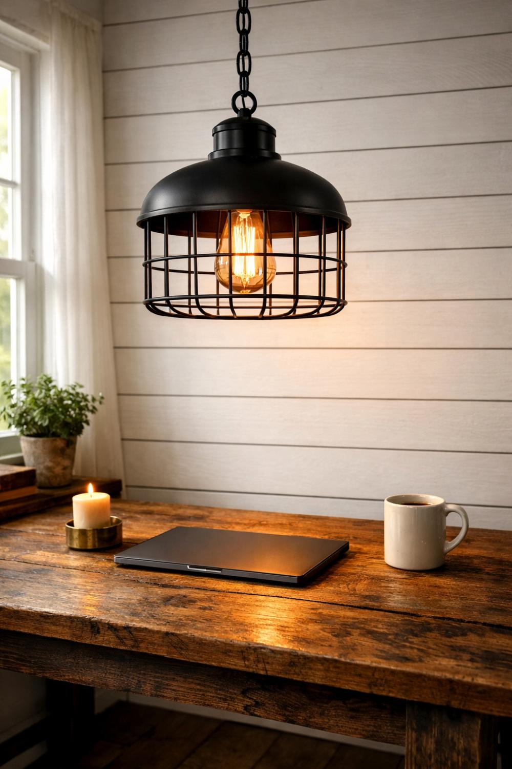 Black Metal Pendant Light Farmhouse Office Desk
