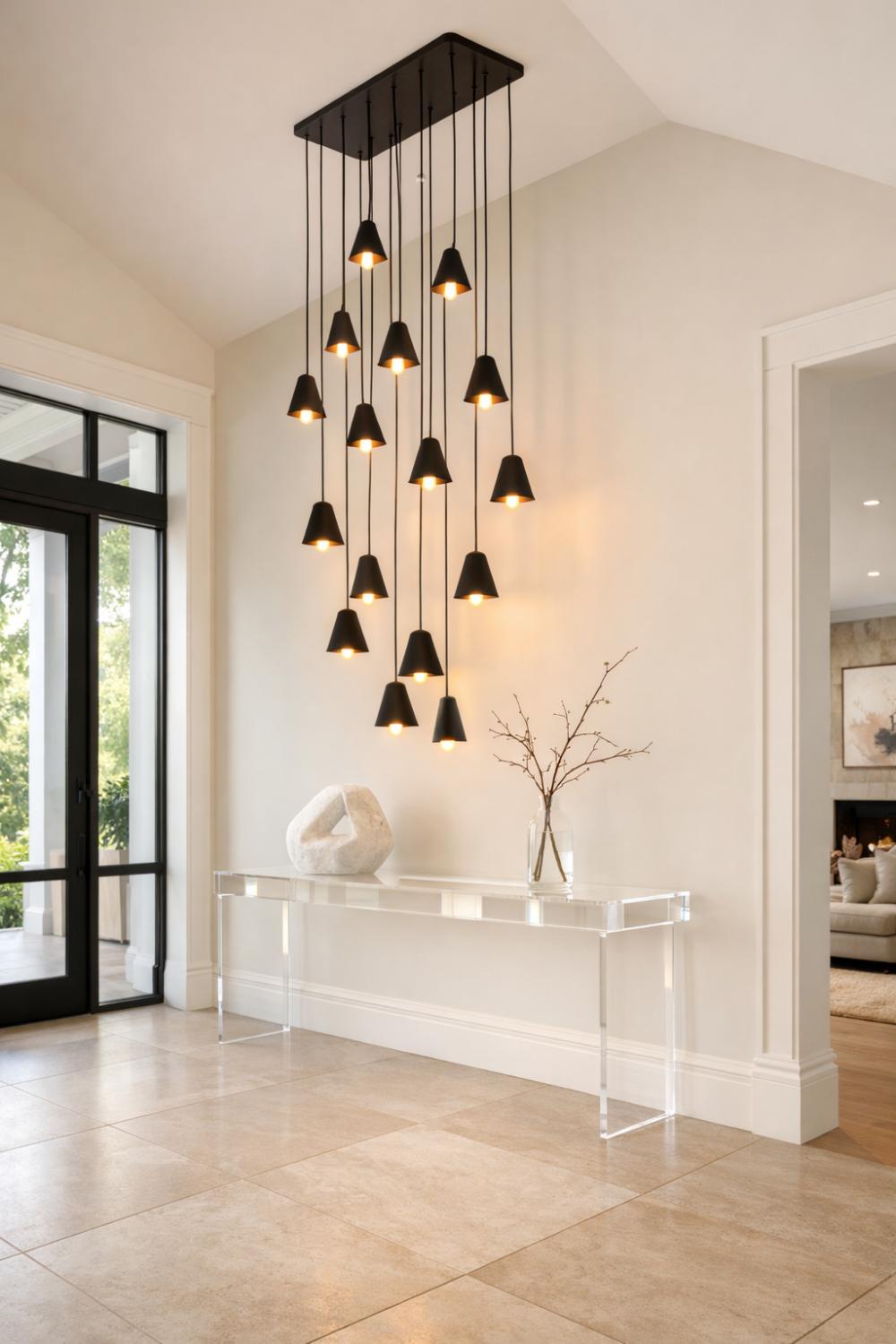 Cascading Linear Pendant Light Open Concept Foyer Ideas