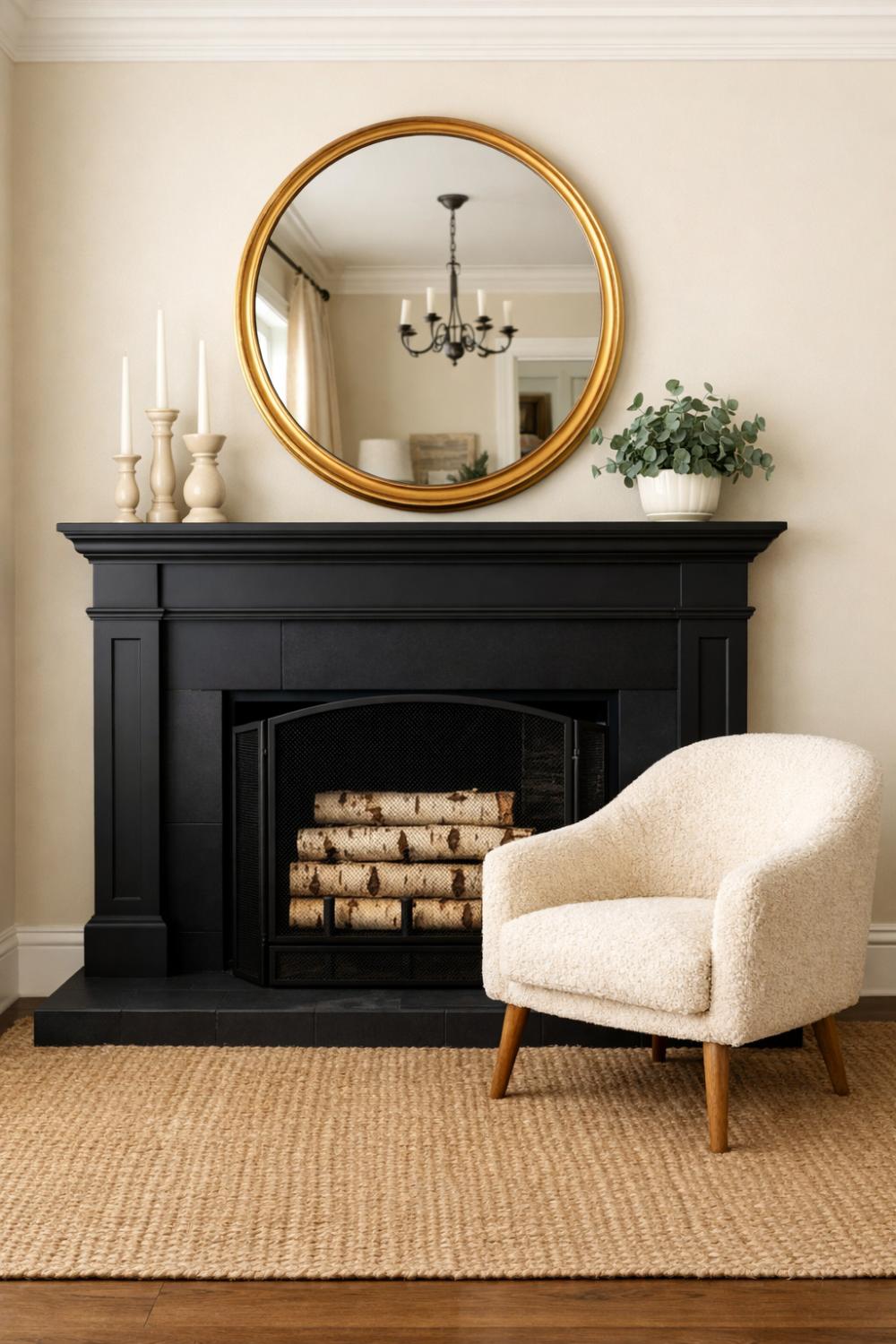 Cream Walls With A Black Painted Fireplace Surround