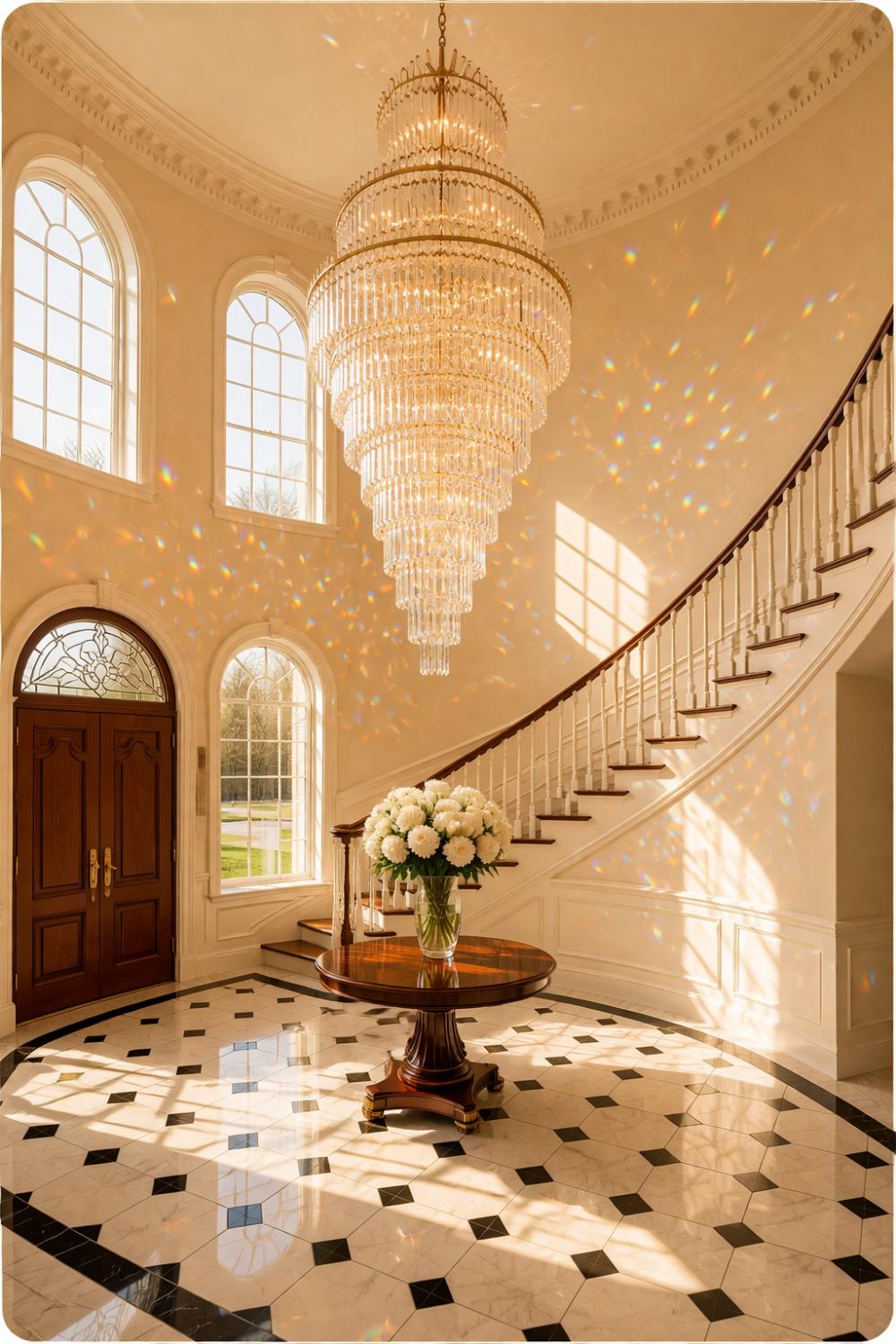 Grand Crystal Chandelier Two Story Foyer Ideas