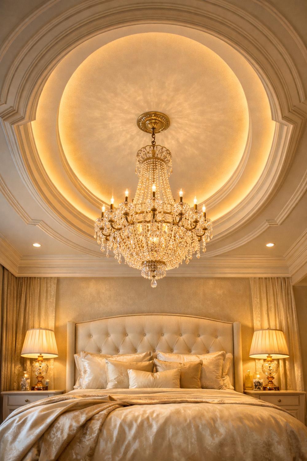 Gypsum Curved Tray Suspended Ceiling Luxury Master Bedroom
