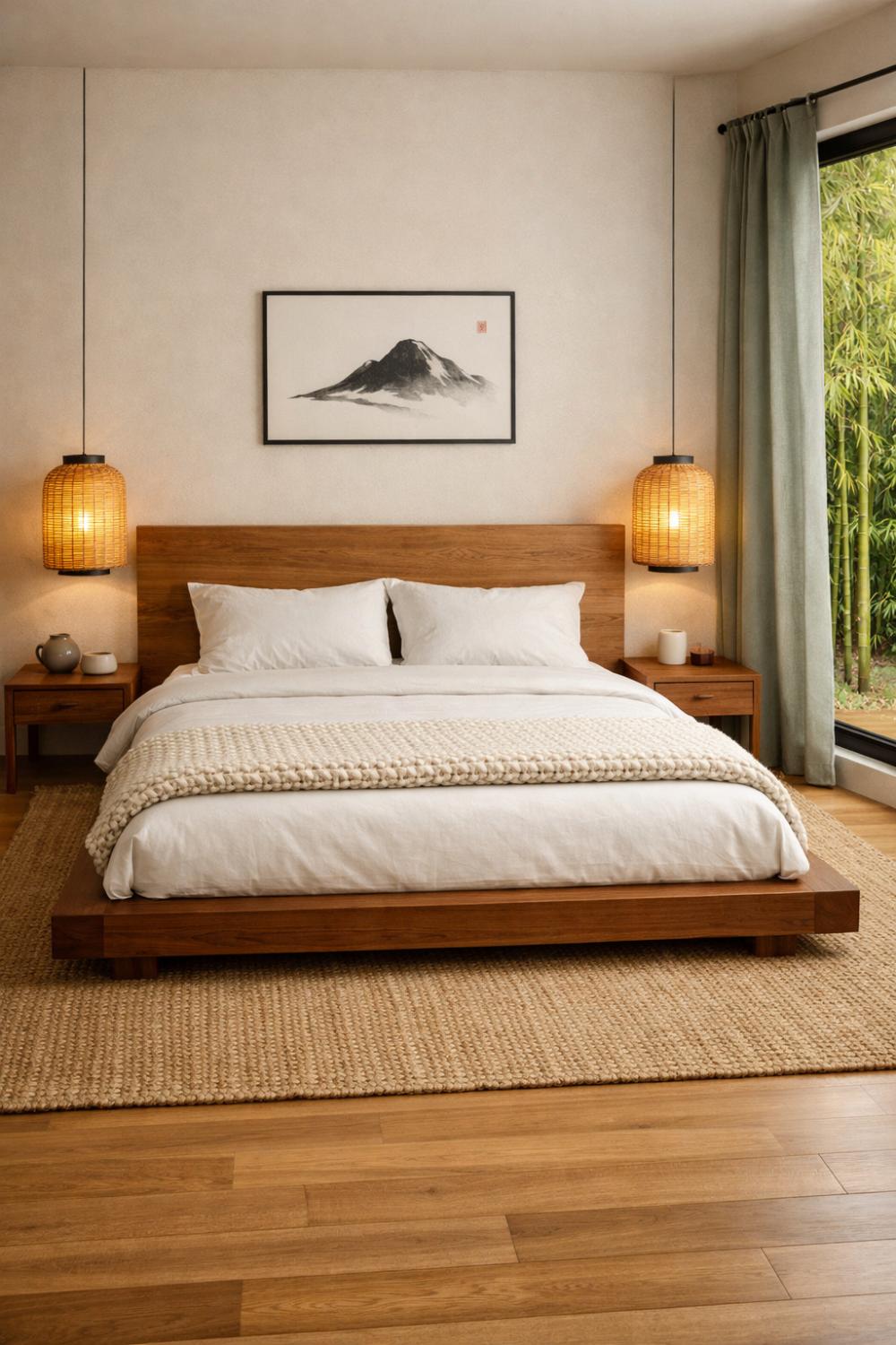 Japandi Bedroom Ideas With Platform Bed And Warm Wood Tones
