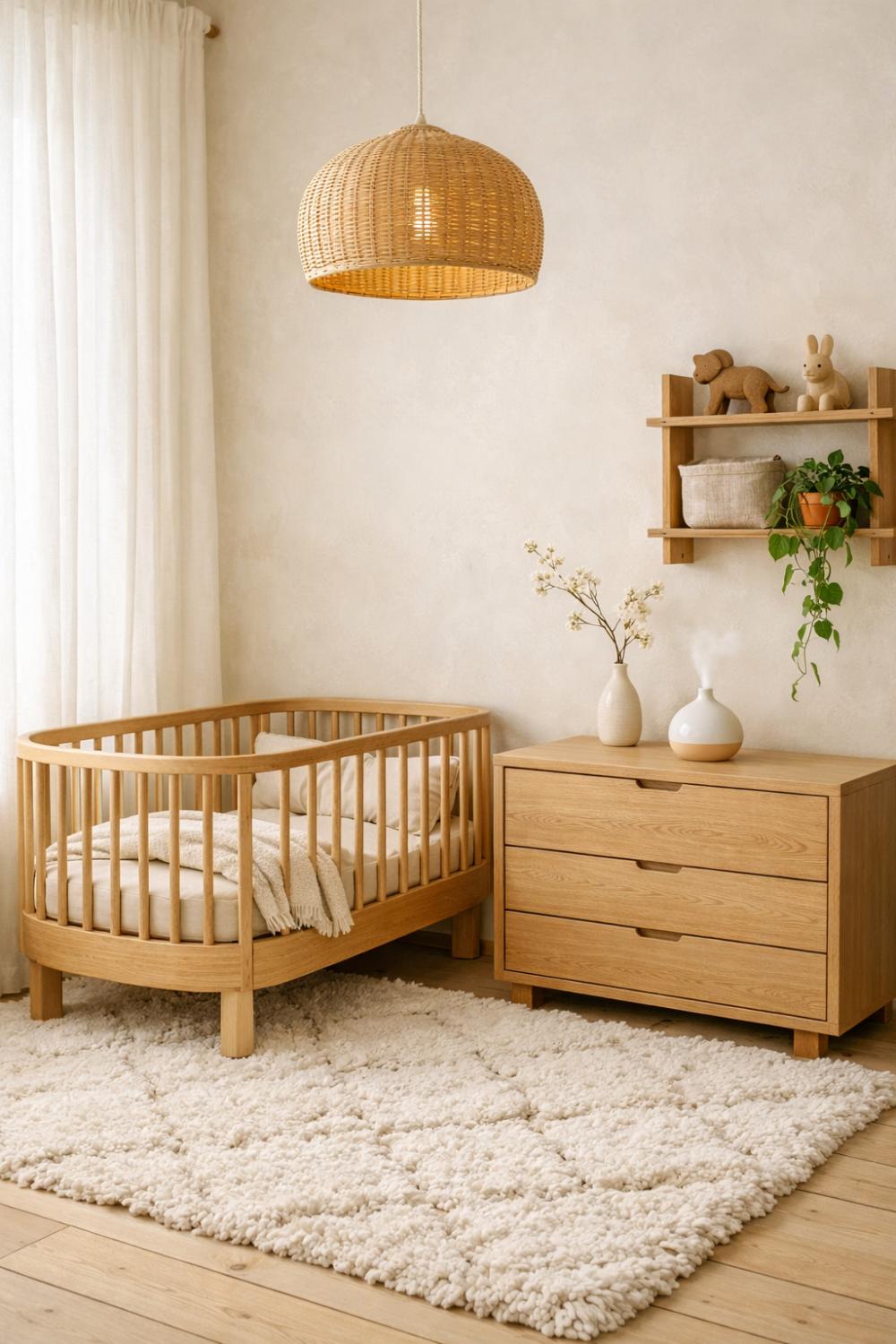 Japandi Nursery Ideas With Neutral Linen And Natural Wood Furniture