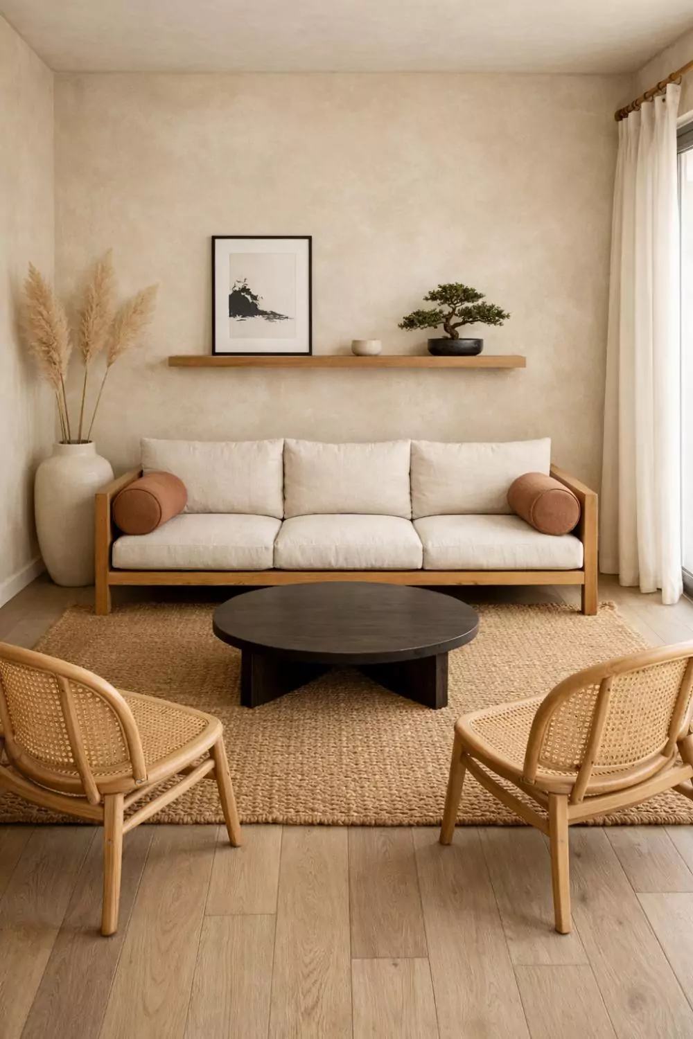 Japandi Style Terrace House Living Room With Warm Wood