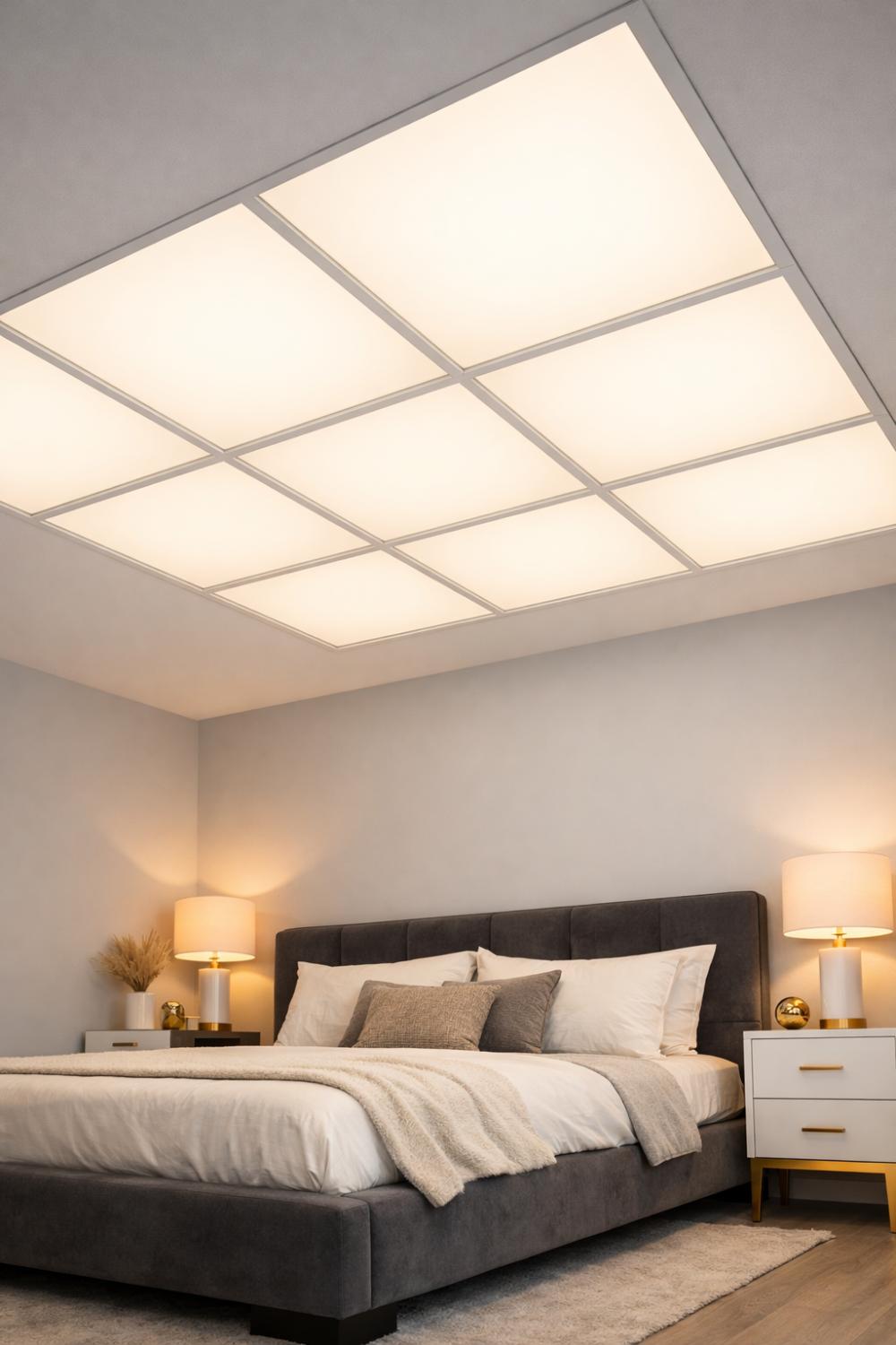 LED Backlit Drop Ceiling Tiles Modern Bedroom