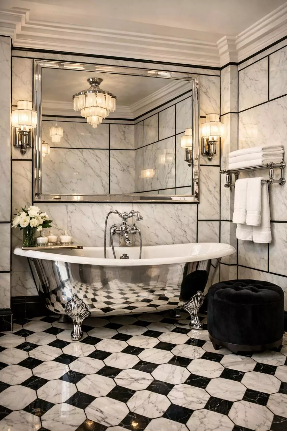 Marble And Chrome Art Deco Bathroom Design Ideas