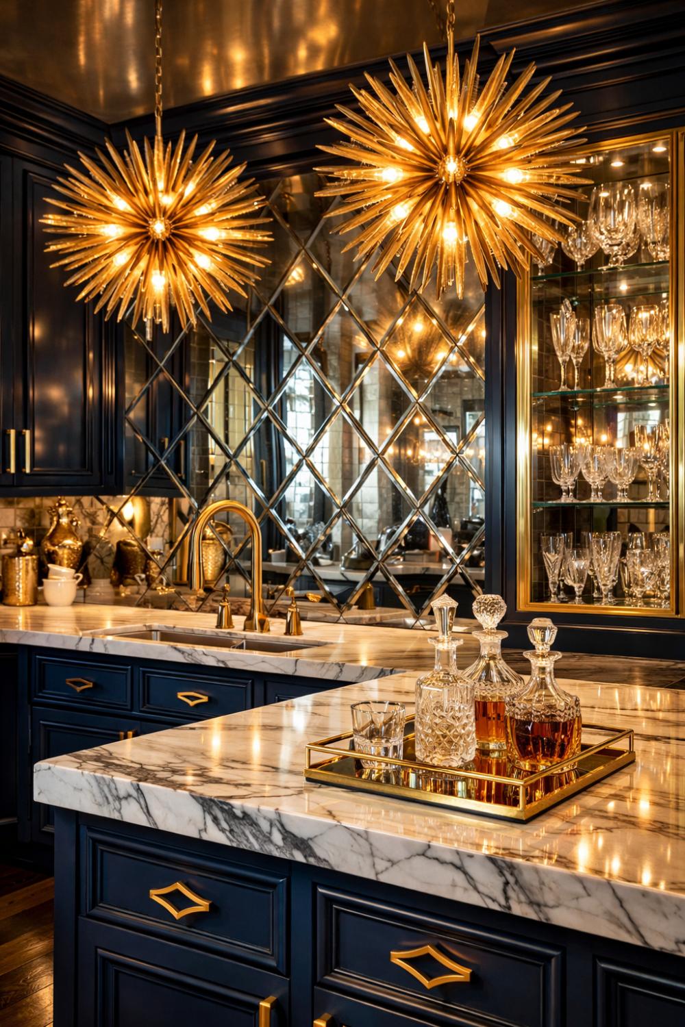 Mirrored Backsplash In A Glamorous Art Deco Kitchen