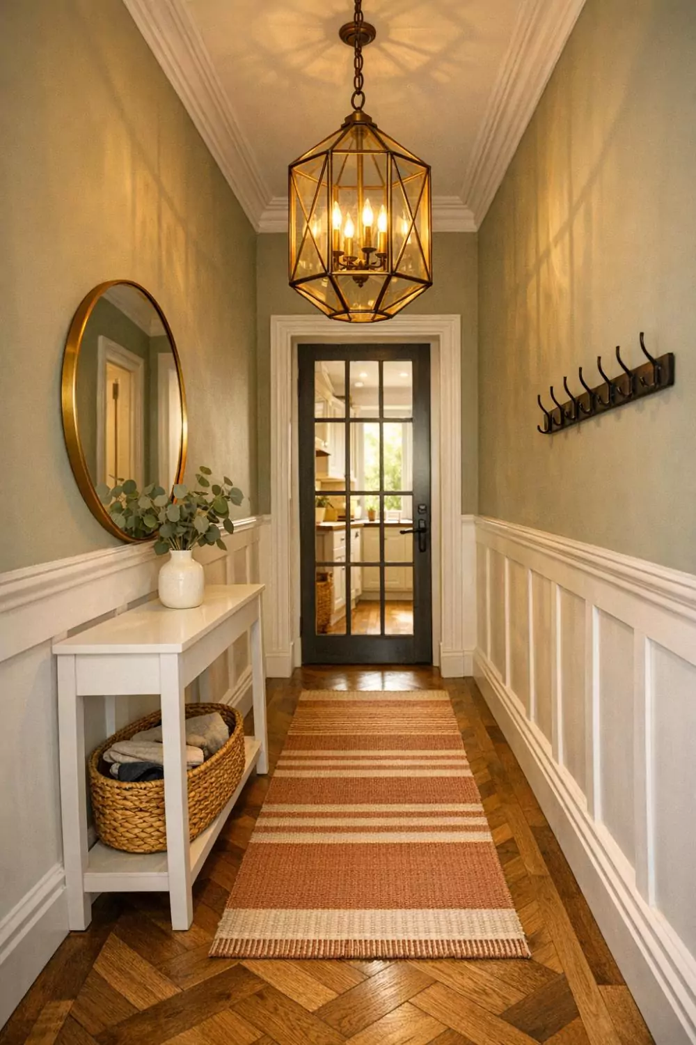 Modern Terrace House Hallway With Statement Lighting