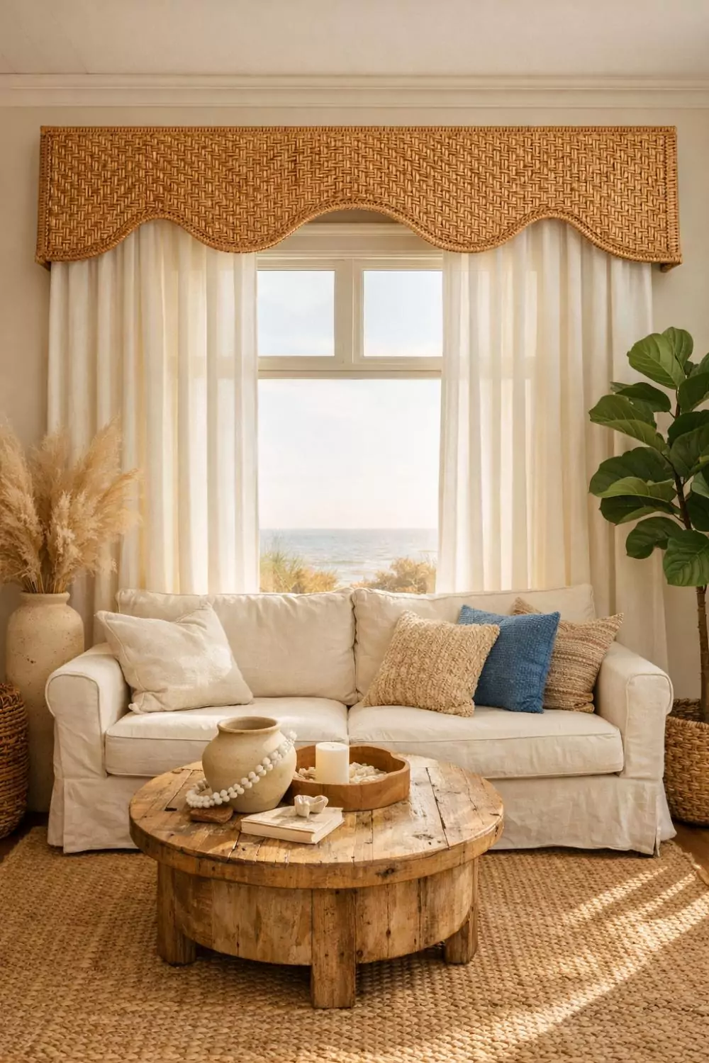 Natural Rattan Woven Boho Valance For Coastal Bohemian Living Room