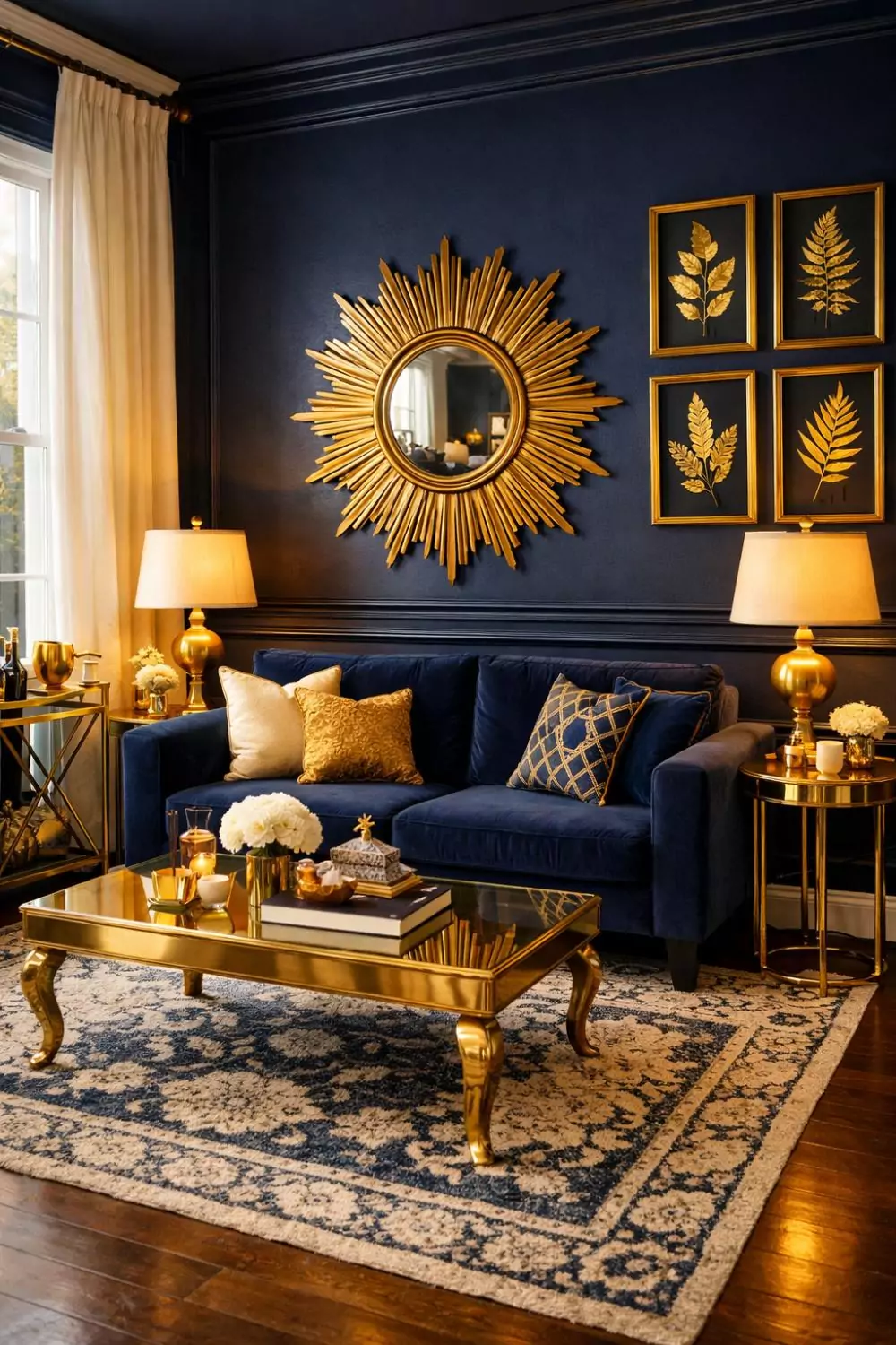 Navy Blue Walls With Gold Accent Decor