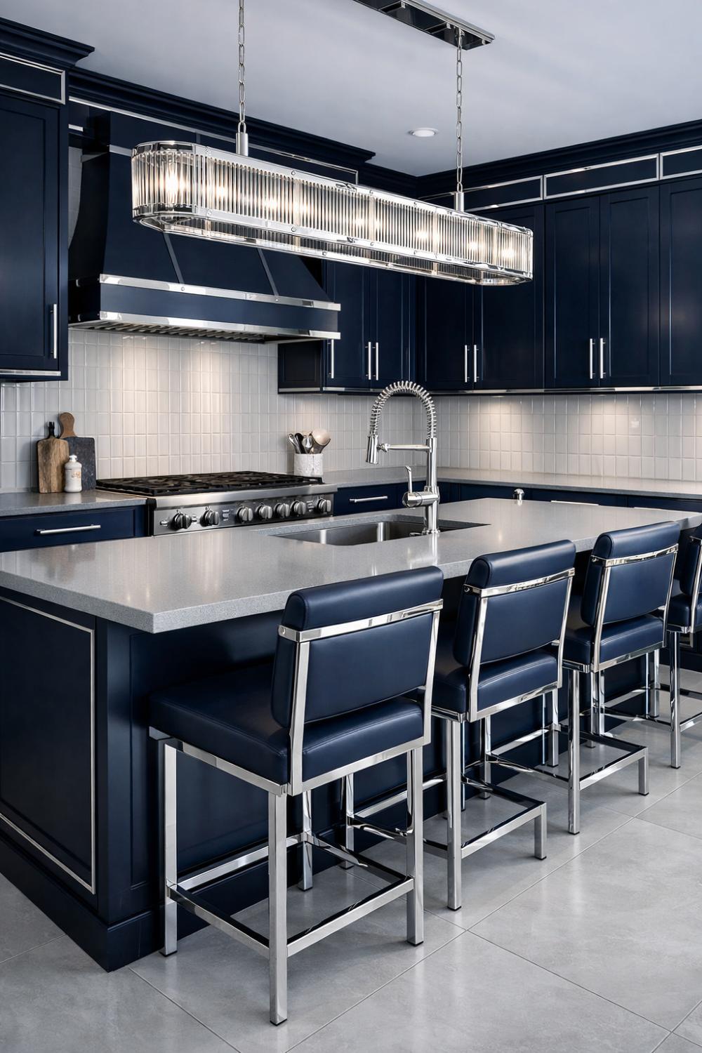 Navy Blue And Chrome Art Deco Kitchen