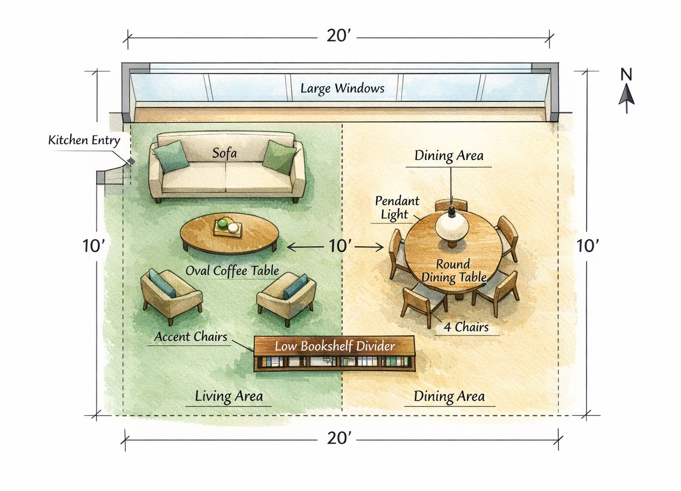 Open Concept Living And Dining Combo In A 20x20 Room Layout