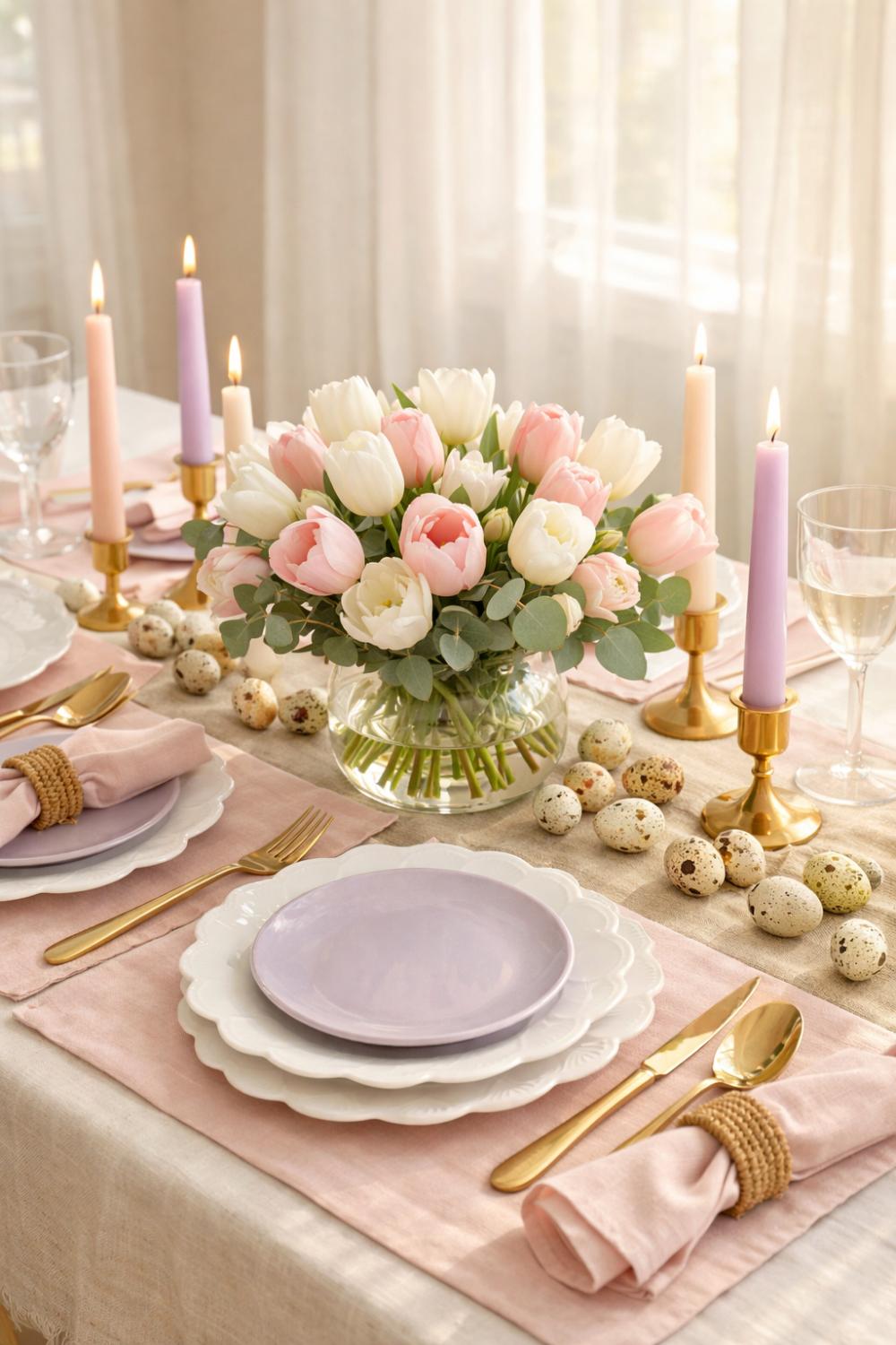 Pastel Easter Tablescape With Spring Florals